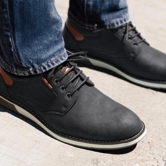 Casual Dress Oxford Shoes Men's Black-Waxy Business Formal Comfort Derby Sneaker - Picture 6 of 7